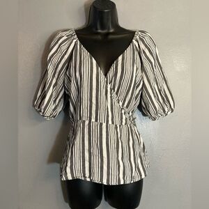 Old Navy gray and white striped wrap blouse